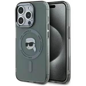 Karl Lagerfeld IML Metal Karl Head Back Cover hoesje met MagSafe voor Apple iPhone 15 Pro Max - Zwart