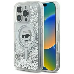 Karl Lagerfeld Liquid Glitter Choupette Head Back Cover hoesje met MagSafe voor Apple iPhone 16 Pro Max - Transparant