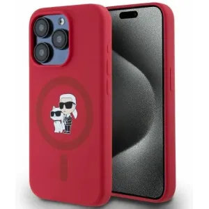 Karl Lagerfeld Silicone Karl & Choupette Heads Ring Back Cover hoesje met MagSafe voor Apple iPhone 15 Pro - Rood