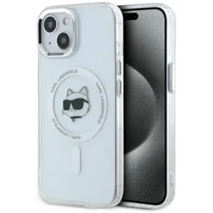 Karl Lagerfeld IML Metal Choupette Head Back Cover hoesje met MagSafe voor Apple iPhone 15 Plus - Wit
