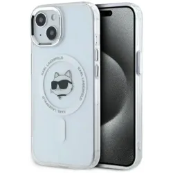 Karl Lagerfeld IML Metal Choupette Head Back Cover hoesje met MagSafe voor Apple iPhone 15 - Wit