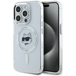 Karl Lagerfeld IML Metal Choupette Head Back Cover hoesje met MagSafe voor Apple iPhone 15 Pro Max - Wit