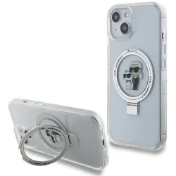 Karl Lagerfeld Ring Stand Karl & Choupette Hard Case Back Cover hoesje met MagSafe voor Apple iPhone 15 - Wit