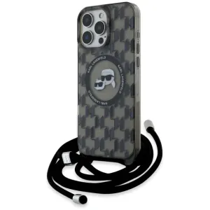 Karl Lagerfeld IML Crossbody Monogram Karl & Choupette Head Back Cover hoesje met MagSafe voor Apple iPhone 16 Pro - Zwart