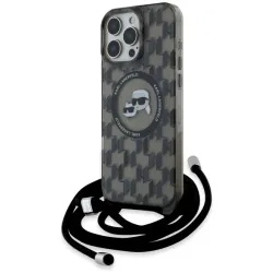 Karl Lagerfeld IML Crossbody Monogram Karl & Choupette Head Back Cover hoesje met MagSafe voor Apple iPhone 16 Pro Max - Zwart