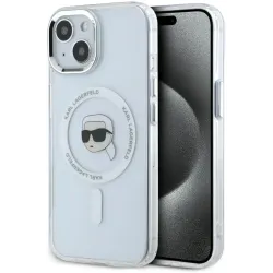 Karl Lagerfeld IML Metal Karl Head Back Cover hoesje met MagSafe voor Apple iPhone 15 Plus - Wit
