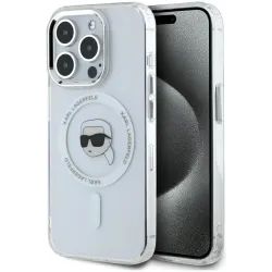 Karl Lagerfeld IML Metal Karl Head Back Cover hoesje met MagSafe voor Apple iPhone 15 Pro Max - Wit