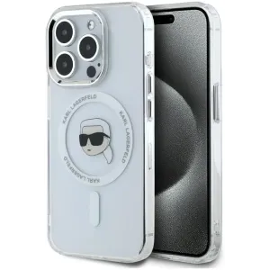 Karl Lagerfeld IML Metal Karl Head Back Cover hoesje met MagSafe voor Apple iPhone 15 Pro Max - Wit