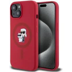 Karl Lagerfeld Silicone Karl & Choupette Heads Ring Back Cover hoesje met MagSafe voor Apple iPhone 15 - Rood