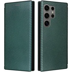 Phonesta Carbon Fiber Skin Book Wallet Case hoesje voor Samsung Galaxy S25 Ultra - Donkergroen