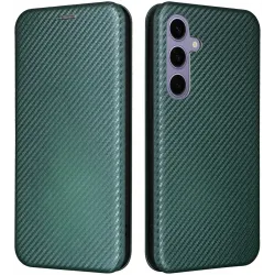 Phonesta Carbon Fiber Skin Book Wallet Case hoesje voor Samsung Galaxy S25 - Donkergroen