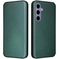 Phonesta Carbon Fiber Skin Book Wallet Case hoesje voor Samsung Galaxy S25 Plus - Donkergroen