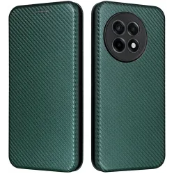 Phonesta Carbon Fiber Skin Book Wallet Case hoesje voor OnePlus 13R - Donkergroen