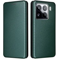 Phonesta Carbon Fiber Skin Book Wallet Case hoesje voor Xiaomi 15 - Donkergroen