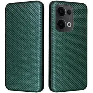 Phonesta Carbon Fiber Skin Book Wallet Case hoesje voor Oppo Reno13 - Donkergroen