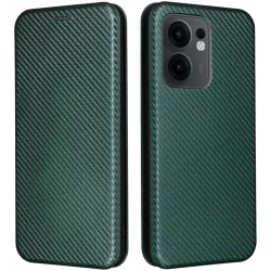 Phonesta Carbon Fiber Skin Book Wallet Case hoesje voor Oppo Reno13 F 4G/5G / Reno13 FS 5G - Donkergroen