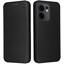 Phonesta Carbon Fiber Skin Book Wallet Case hoesje voor Oppo Reno13 F 4G/5G / Reno13 FS 5G - Zwart