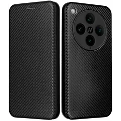 Phonesta Carbon Fiber Skin Book Wallet Case hoesje voor Oppo Find X8 Pro - Zwart
