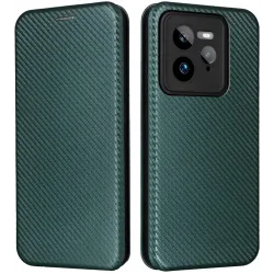 Phonesta Carbon Fiber Skin Book Wallet Case hoesje voor Realme GT 7 Pro - Donkergroen