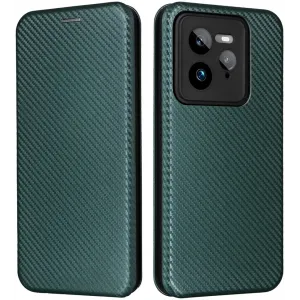Phonesta Carbon Fiber Skin Book Wallet Case hoesje voor Realme GT 7 Pro - Donkergroen