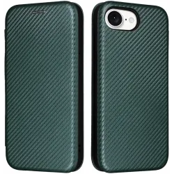 Phonesta Carbon Fiber Skin Book Wallet Case hoesje voor Apple iPhone 17e/16e - Donkergroen