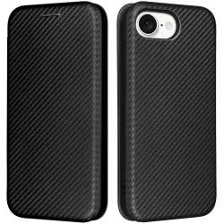 Phonesta Carbon Fiber Skin Book Wallet Case hoesje voor Apple iPhone 17e/16e - Zwart