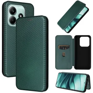 Phonesta Carbon Fiber Skin Book Wallet Case hoesje voor Xiaomi Redmi Note 14 4G - Donkergroen