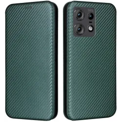 Phonesta Carbon Fiber Skin Book Wallet Case hoesje voor Motorola Edge 50 Pro - Donkergroen