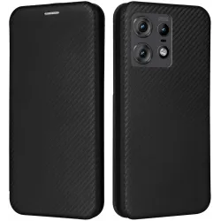 Phonesta Carbon Fiber Skin Book Wallet Case hoesje voor Motorola Edge 50 Pro - Zwart