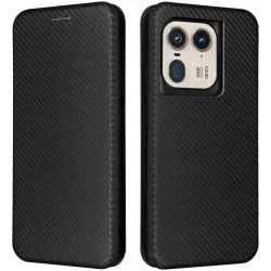 Phonesta Carbon Fiber Skin Book Wallet Case hoesje voor Motorola Edge 50 Ultra - Zwart