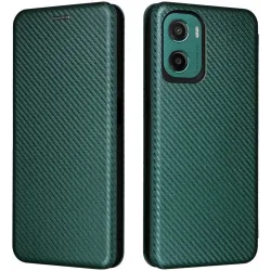 Phonesta Carbon Fiber Skin Book Wallet Case hoesje voor Motorola Moto G05 / Moto E15 - Donkergroen