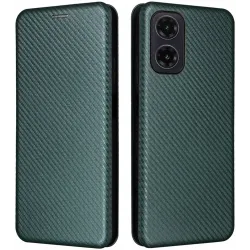 Phonesta Carbon Fiber Skin Book Wallet Case hoesje voor Motorola Moto G35 - Donkergroen