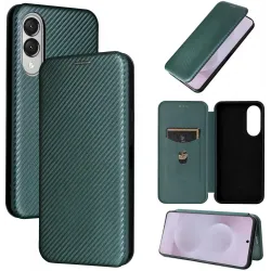 Phonesta Carbon Fiber Skin Book Wallet Case hoesje voor Samsung Galaxy S25 Edge - Donkergroen