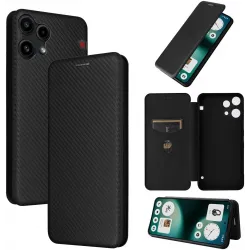 Phonesta Carbon Fiber Skin Book Wallet Case hoesje voor Nothing Phone (3a) Lite - Zwart