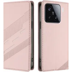 Phonesta Embossed Lines Book Wallet Case hoesje voor Xiaomi 15 - Roze