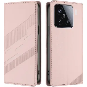 Phonesta Embossed Lines Book Wallet Case hoesje voor Xiaomi 15 - Roze