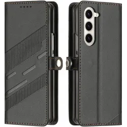 Phonesta Embossed Lines Book Wallet Case hoesje voor Samsung Galaxy Z Fold 6 - Zwart