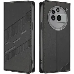 Phonesta Embossed Lines Book Wallet Case hoesje voor Nothing Phone (3a) Pro - Zwart