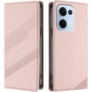 Phonesta Embossed Lines Book Wallet Case hoesje voor Oppo Reno13 - Roze
