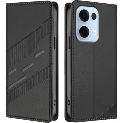 Phonesta Embossed Lines Book Wallet Case hoesje voor Oppo Reno13 - Zwart