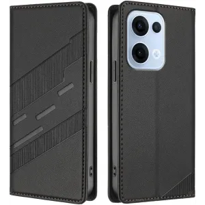 Phonesta Embossed Lines Book Wallet Case hoesje voor Oppo Reno13 - Zwart