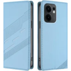 Phonesta Embossed Lines Book Wallet Case hoesje voor Oppo Reno13 F 4G/5G / Reno13 FS 5G - Lichtblauw
