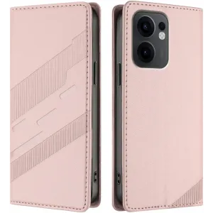 Phonesta Embossed Lines Book Wallet Case hoesje voor Oppo Reno13 F 4G/5G / Reno13 FS 5G - Roze