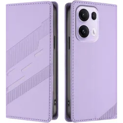 Phonesta Embossed Lines Book Wallet Case hoesje voor Oppo Reno13 Pro - Paars