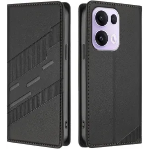 Phonesta Embossed Lines Book Wallet Case hoesje voor Oppo Reno13 Pro - Zwart
