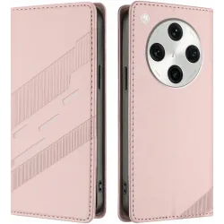 Phonesta Embossed Lines Book Wallet Case hoesje voor Oppo Find X8 Pro - Roze
