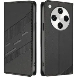 Phonesta Embossed Lines Book Wallet Case hoesje voor Oppo Find X8 Pro - Zwart