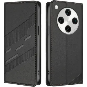 Phonesta Embossed Lines Book Wallet Case hoesje voor Oppo Find X8 Pro - Zwart
