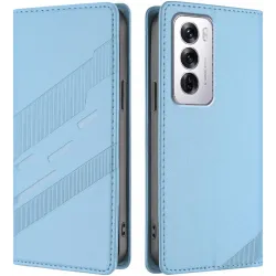 Phonesta Embossed Lines Book Wallet Case hoesje voor Oppo Reno12 - Lichtblauw
