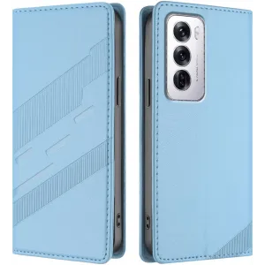 Phonesta Embossed Lines Book Wallet Case hoesje voor Oppo Reno12 - Lichtblauw